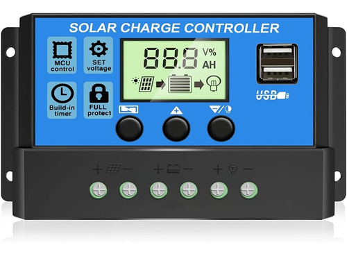 Controlador De Carga Solar 30a 12 Y 24v Pwm Usb Pantalla Lcd