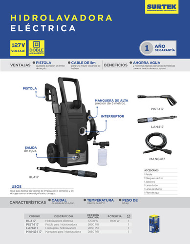 Manguera Para Hidrolavadora Hl417 Surtek
