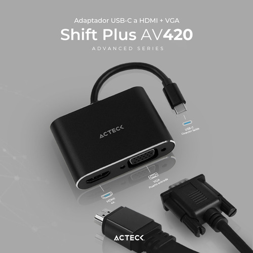 Adaptador Acteck Shift Plus Av420 Usb-c A Hdmi + Vga Negro