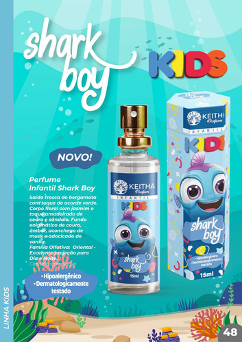 Perfume Infantil Masculino Shark Boy - Keitha Cosméticos 15 Ml Colônia Hipoalergênico Demartologicamente Testado