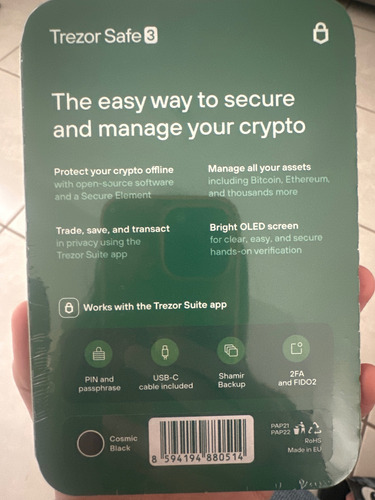 Trezor Safe 3 - Billetera De Hardware Criptomonedas Negro