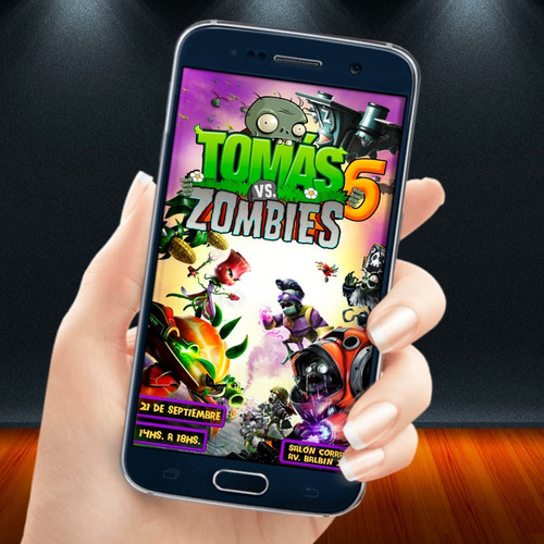 Tarjeta De Invitación Digital Plantas Vs Zombie Vertical