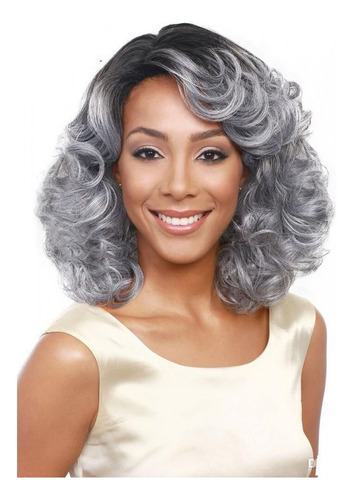 Peluca Rizada Corta Gris Plata Mujer