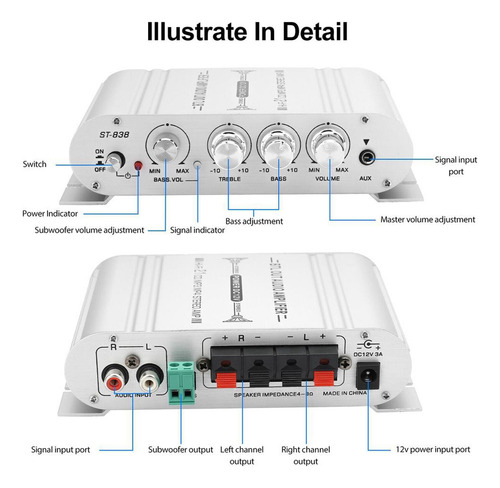 Altavoz Amplificador Estéreo Para Coche Hifi Power