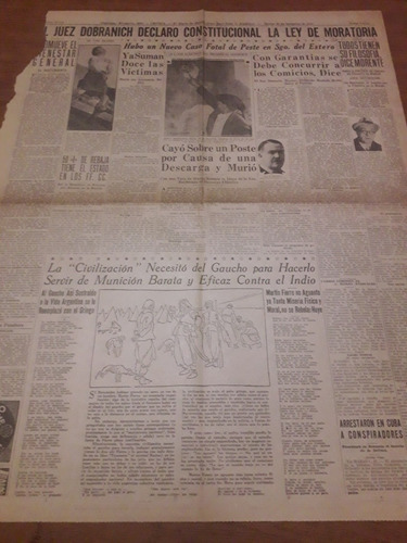 Diario Critica 25 9 1934 Gaucho Peste En Santiago Del Estero