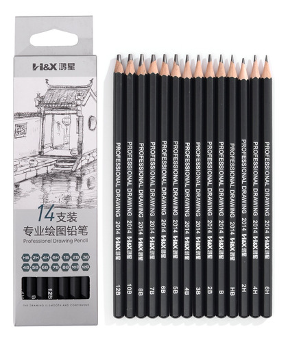 Conjunto Kit 14 Lápis Profissional Graduado Desenho Esboço