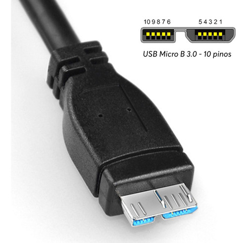 Cabo USB 3.0 para Micro USB B 10 Pinos 5 Metros – Alta Velocidade 5Gbps, Compatível com HD Externo, SSD, Dock Station, Impressoras e Dispositivos com Conector Micro B 3.0