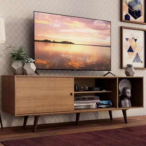 RACK MADESA DUBAI PARA TV ATé 65 POLEGADAS COM PéS RUSTIC MARROM