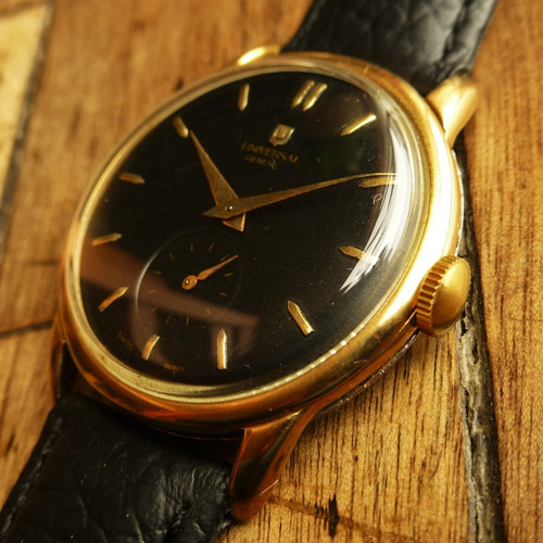 Imagen 4 de 8 de Universal Oro Enchapado Esfera Negra Antiguo Reloj 151221swt