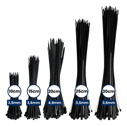 Kit 500 Abraçadeira De Nylon Enforca Gato 5 Tamanhos 10-30cm Pret...