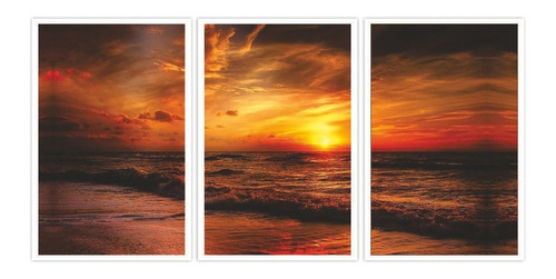 Quadro Decorativo Pôr Do Sol Laranja Mar 115x57 Sala Quarto