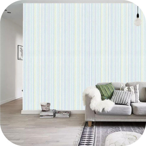 Papel De Empapelar Muresco Vinilico Pared Raya Celeste 20393