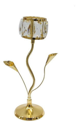 Candelabro Metal Dorado Flor Pedestal Con Diamantes