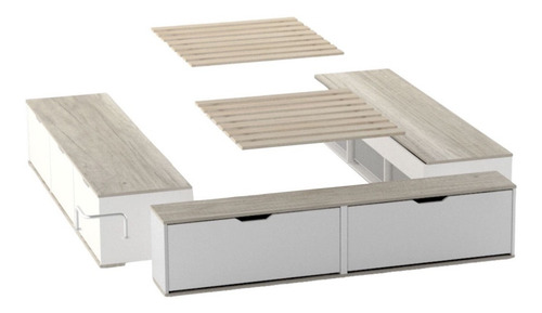 Cama Box Base Sommiers Cajones Madera Multifunción - 160x200 Color Báltico