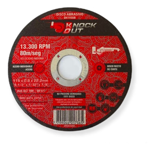 Disco Abrasivo Corte Extrafino 4 1/2 Knock Out (x50) Color Rojo