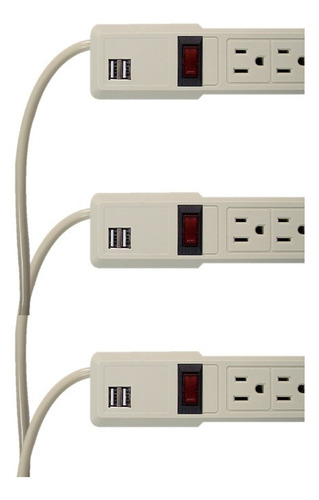 Smartbitt Kit 3 Piezas Supresor De Picos 6 Contactos Usb Color Marfil