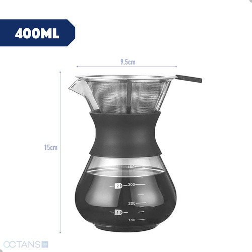 Cafeteira Coador 400ml + 2 Copos 80ml + Bandeja Bambu 20cm