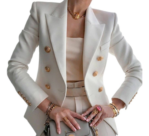 Blazer Entallado Para Mujer Con Botones Dorados [u]