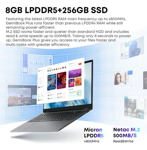 Chuwi Portátil 15.6 Pulgadas, 8gb Lpddr5 Ram 256gb Ssd, I...