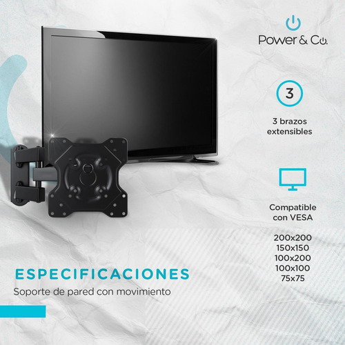 Imagen 5 de 7 de Soporte De Tv Con Movilidad P/pantallas De 19 A 43 Pulgadas.