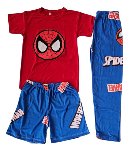 Pijama Infantil Niños Spiderman Azul Rojo 3 Piezas