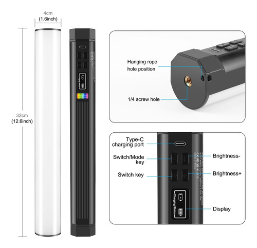 Tubo De Luz Led Magnético I 30 Cm/11 8 Pulgadas Rgb W 7002