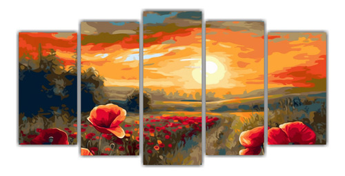 Cinco Cuadros Modernos Orquídeas Full Color 150x75cm