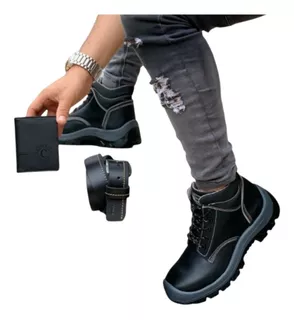 Combo Botas Industrial Y Carriel 100% Cuero Talla 37/43