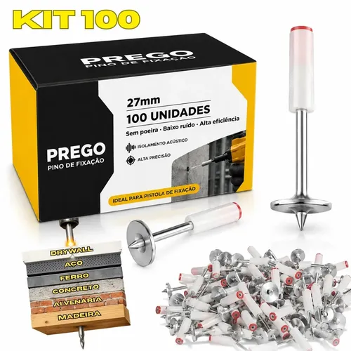Kit 100 Pino Para Pistola Finca Pino Com Arruela Cônica 27mm 100 Unidades Fixação Ação Direta Pinador Pregador... 7.3 Mm 4.2 Cm