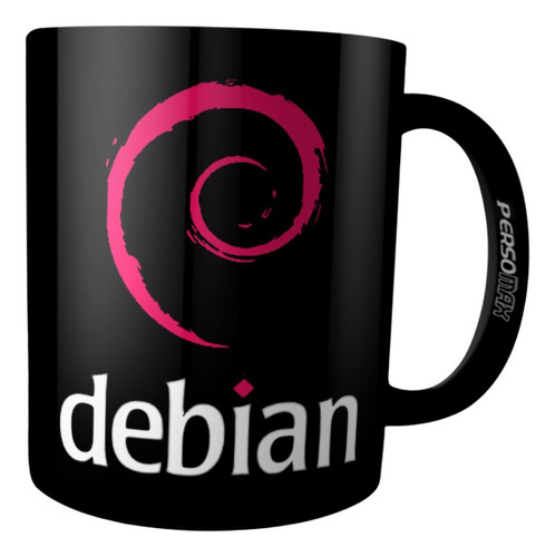 Caneca Debian Preta Linux Geek Dev Programador Ti