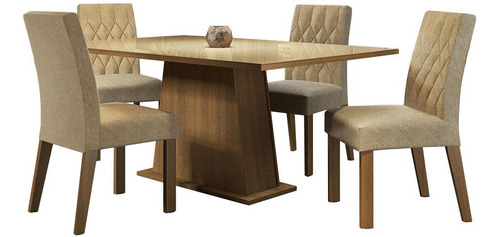 Conjunto Comedor Madesa Mesa Cristal 4 Sillas Aryeli - M/c Color Marrón