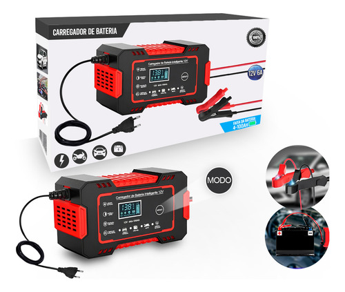 Carregador De Bateria Blog Automotivo Display Digital Inteligente Auxiliar De Partida Carro Moto Turbo 12v 6a 72w Rápido Bivolt