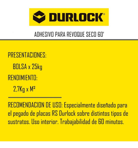 Placas Revoque Seco Durlock + Adhesivo 25kg Combo Naranja