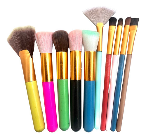 Set 10 Brochas De Maquillaje Kabuki , Un Paquete Kit Brochas Color Al Azar