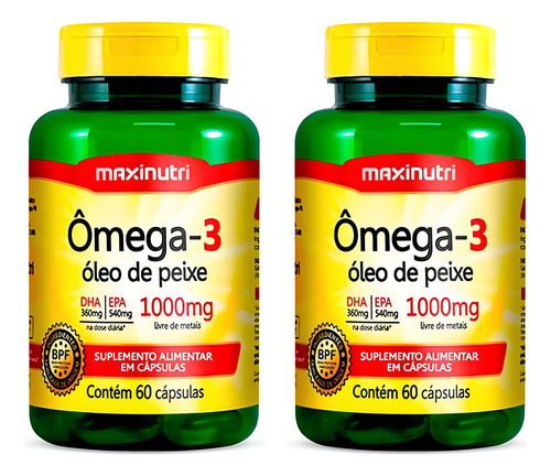 Kit 02 Ômega 3 Óleo De Peixe 60 Cápsulas 1000mg Maxinutri Sabor Sem Sabor