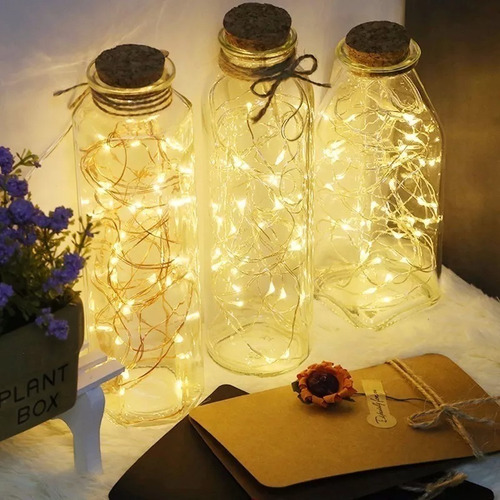 Imagen 6 de 10 de Tira Led Cable Hilo Alambre Luces Led A Pila 3 Mt Blanco