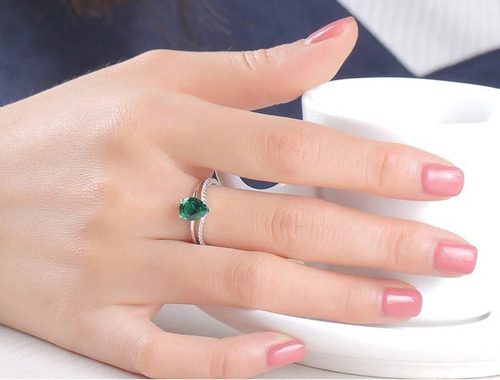 Anillo Mujer Compromiso Esmeralda Fabricado En Plata 925