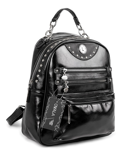 Imagen 5 de 6 de Mochila Cuero Sintetico Mujer Tachas Negra Urbana Lima