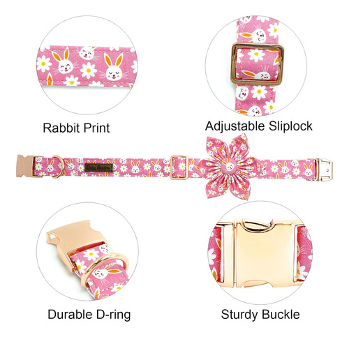 Collar De Algodón Ajustable Para Perro De Flores Rosa