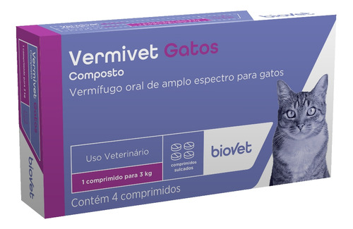 Vermivet Composto Vermífugo P/ Gatos 300mg - Biovet