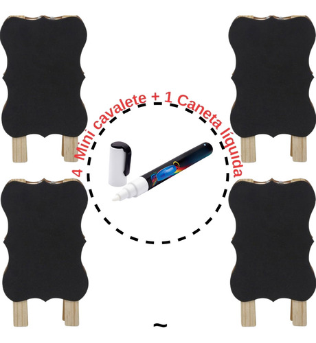 Kit 4 Mini Cavaletes Lousa Giz Liquido Cardápios Bar Eventos Cor Preto