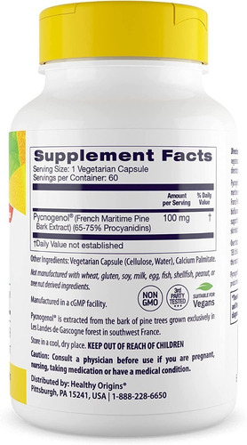 Pycnogenol (nature's Super Antioxidant) 100 Mg, 60 Unidades