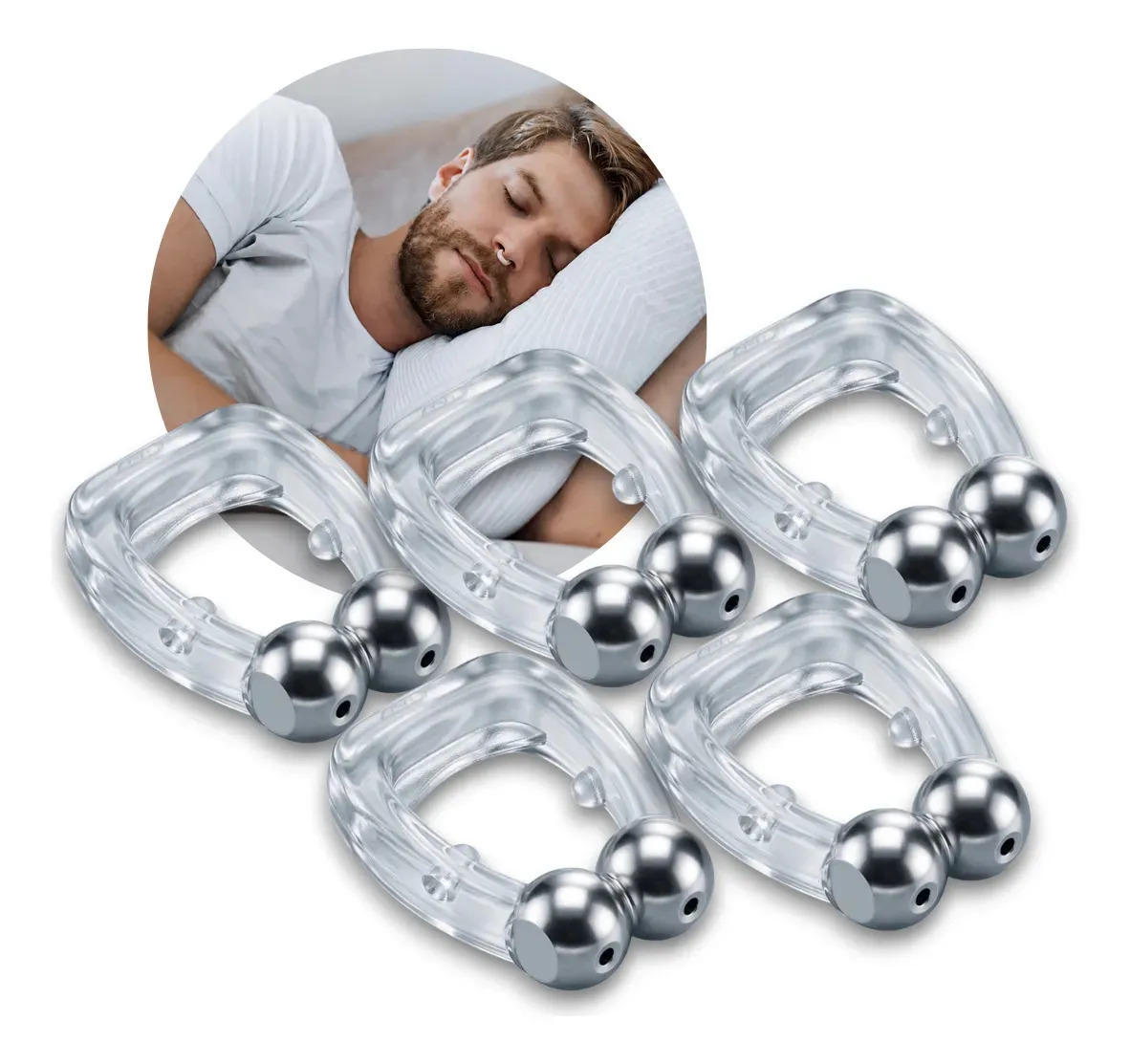 Kit 5 Un Aparelho Clipe Nasal Anti Ronco Magnético Apnéia com estojo