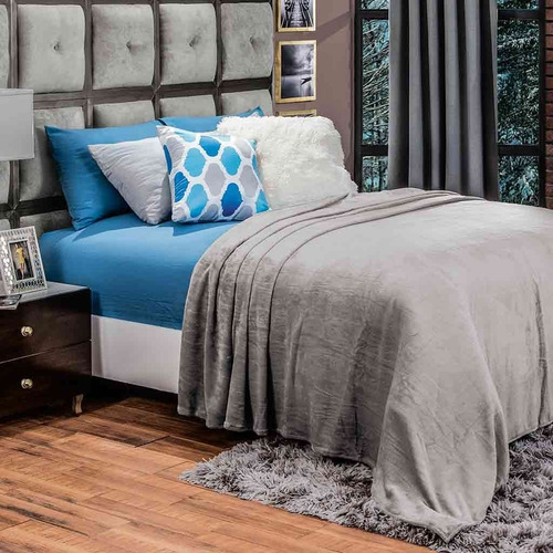 Suave Cobija Frazada Gris Calientita Queen Size 100% Nuevo