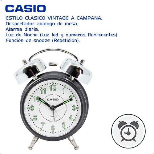 Despertador Digital Casio Vintage Tq362 Reloj Alarma Campana Color Blanco