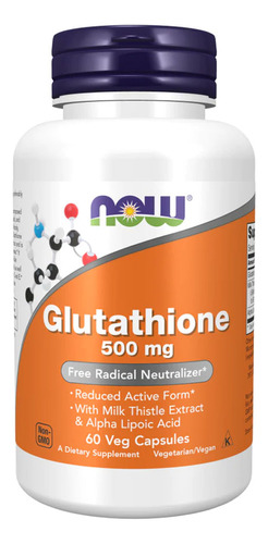 Glutationa 500mg Now Foods Glutathione 60 Veg Caps Sabor Sem Sabor