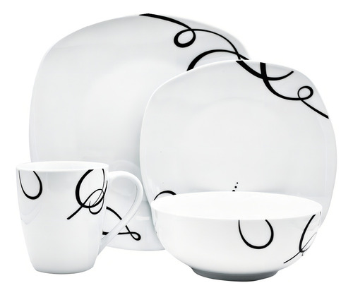 Vajilla Cuadrada Moderna De Porcelana Fina 16pzas 4 Personas