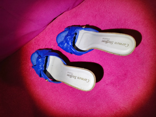 Tamanco Salto Alto Carmen Steffens Couro Azul Número 39/40 (Usado)