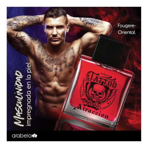 Set Caballero Fragancia Tattoo Rebel Atracción 3 Pzs Arabela