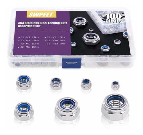  Pcs  Stainless Steel Metric Lock Nut Assortment Kit Pe...